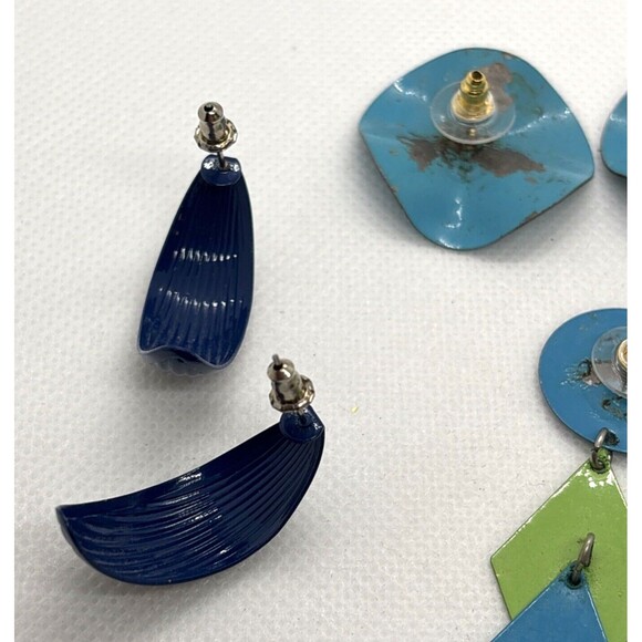 Vintage Lot of 4 Pairs Blue Green Pierced Earrings 80s 90s Geometric Statement - Picture 12 of 13